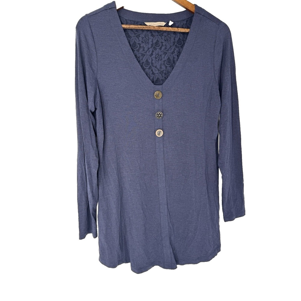 Soft Surroundings Blue gold Button Tunic Blouse steampunk beachy boho cottage M